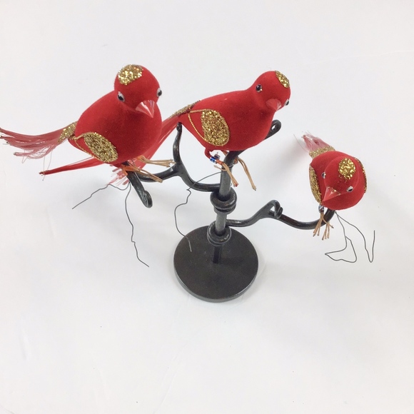 Vintage Christmas Ornaments Trio of Red Birds - Picture 2 of 8